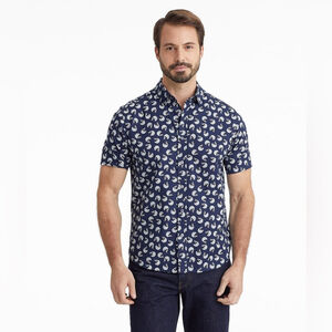 Untuckit Classic Cotton Short-Sleeve Pinon Shirt floral navy fan button up XXL